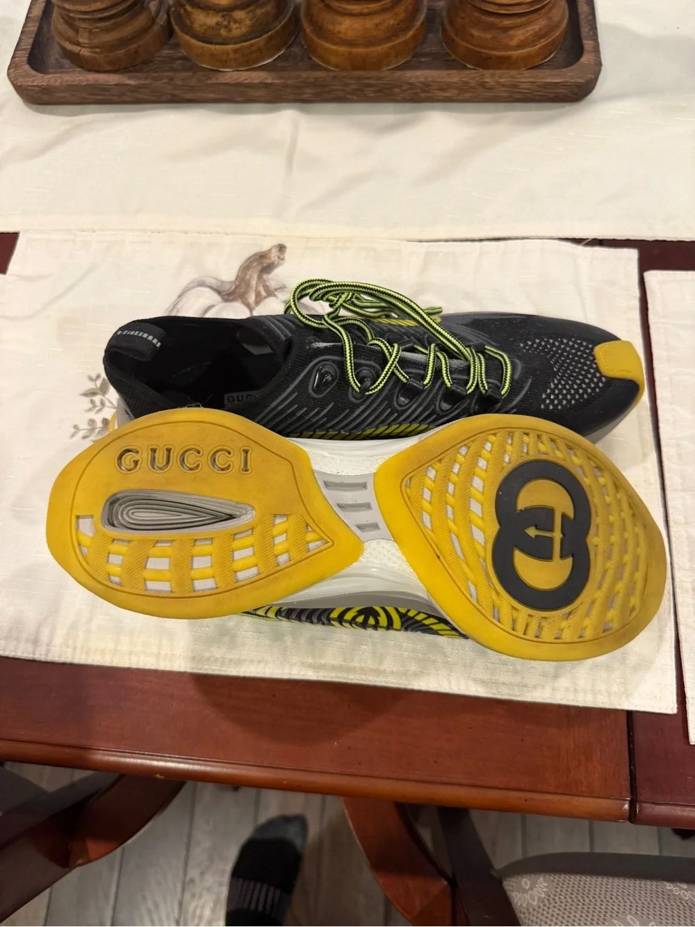 Gucci Black Sneakers with Green Logo Detail